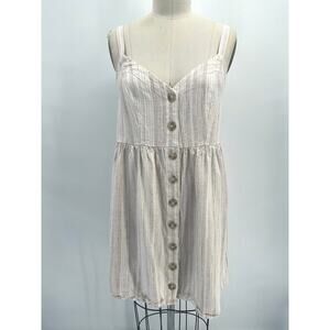SALE Gentle Fawn Button Front Empire Waist Mini Dress Sz S White Brown Striped